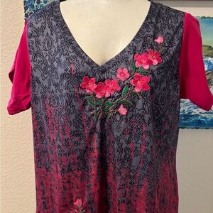 Elegant Floral Embroidered V-Neck Blouse
